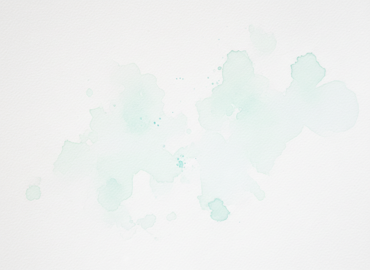A very subtle, soft watercolor texture wash in pale teal and aqua tones on a white background