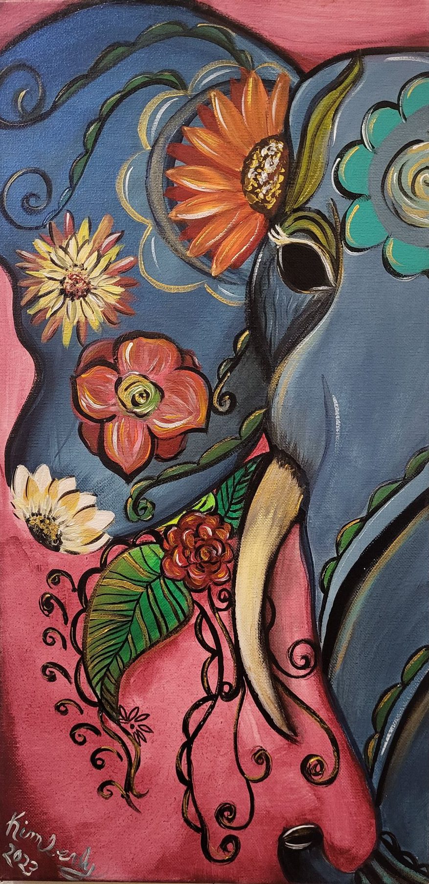 Floral elephant painting