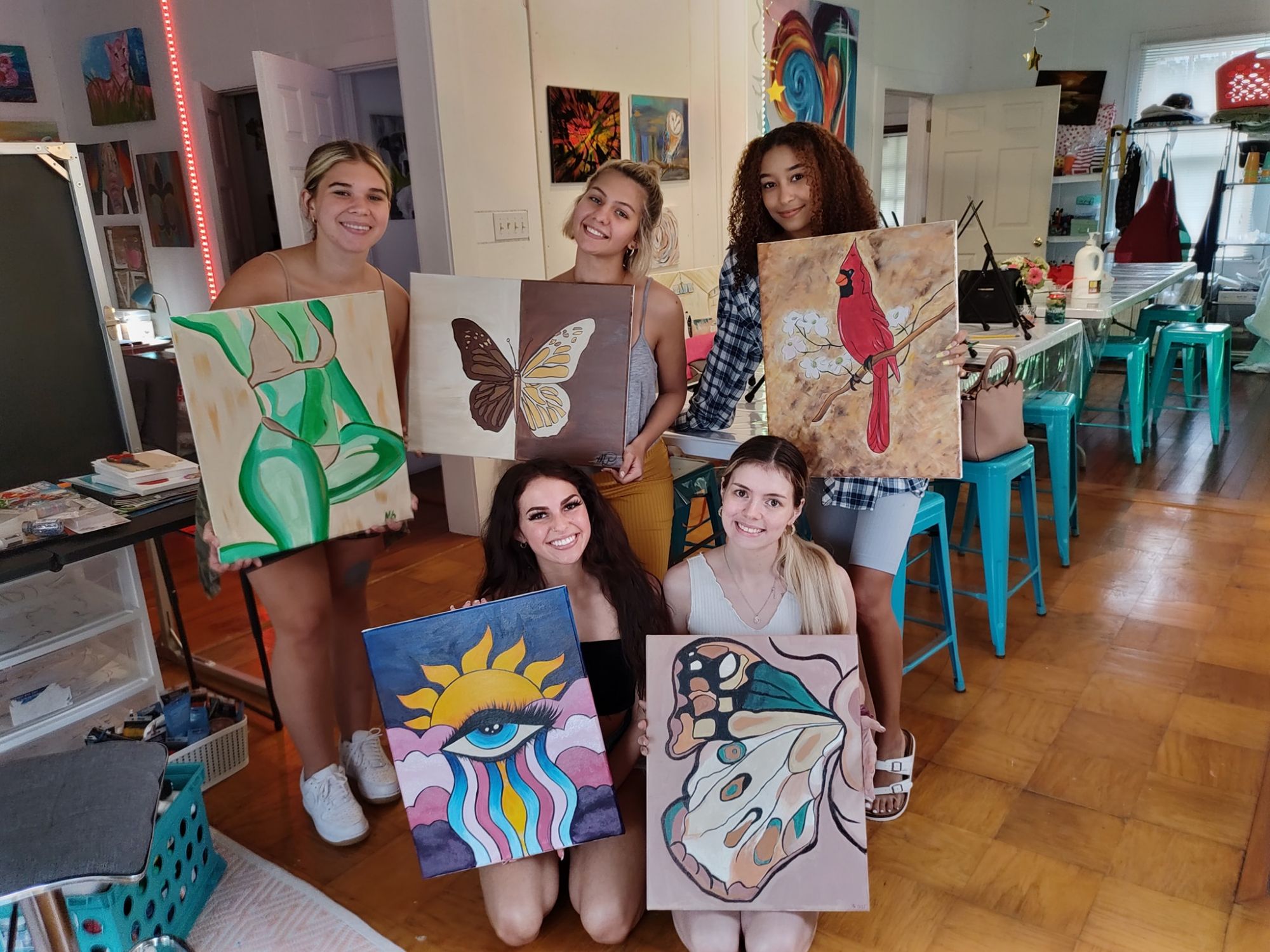 Colorful self-expression artwork created at a paint party
