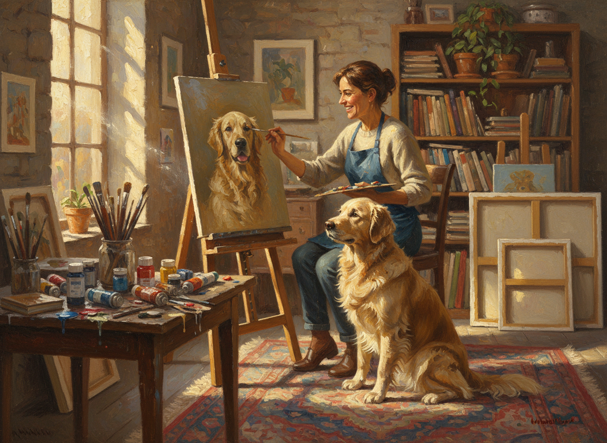 Person painting a custom pet portrait from a favorite photo