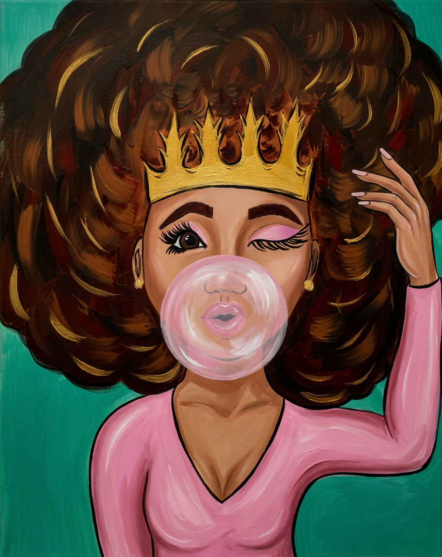 Woman wearing a gold crown with flowing brown hair